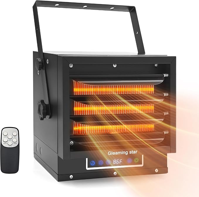 7,500W Electric Garage Heater with Remote, 8-hour Timer and Overheat Protection, Space Heater for Garage&Workshop, 240V Hardwired Ceiling Mount Fan Forced Shop Heater with Digital Thermostat