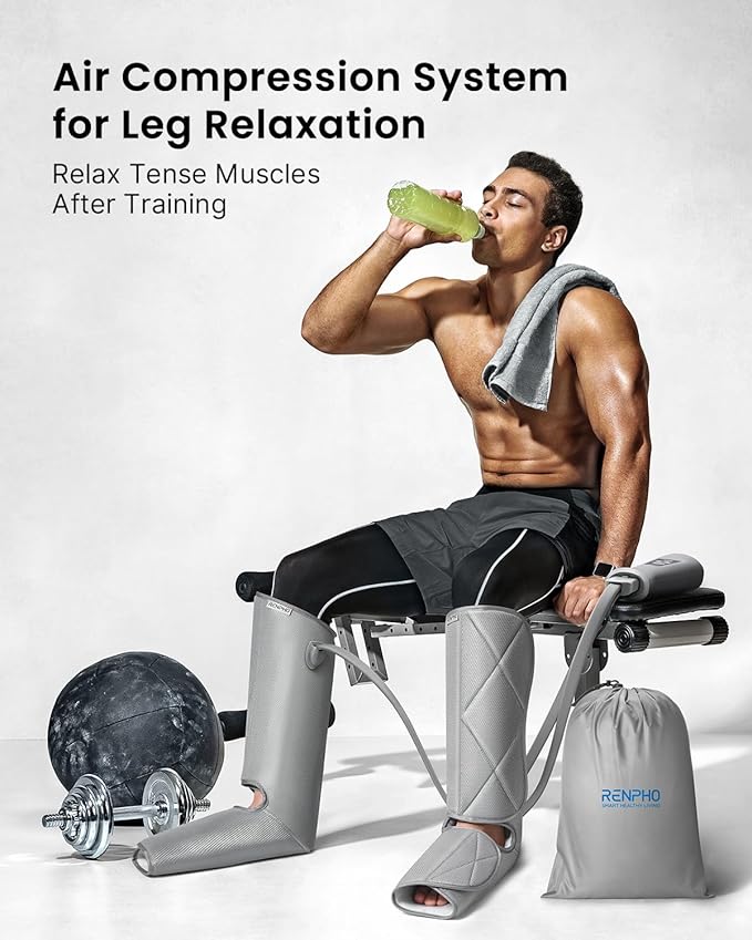 RENPHO Leg Massager for Circulation and Pain Relief, Calf Compression Massager Effective for Fathers Mothers Relaxation Muscles and Reduce Swelling-Grey