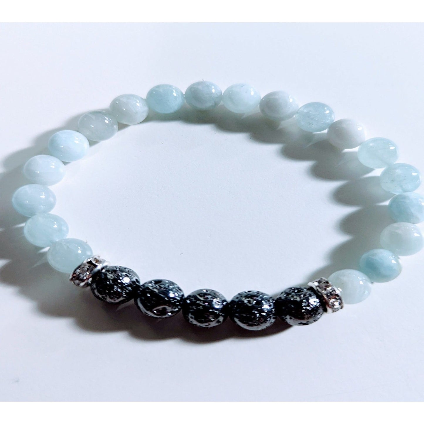 Gemstone Bracelet / Aquamarine & Lava Rock