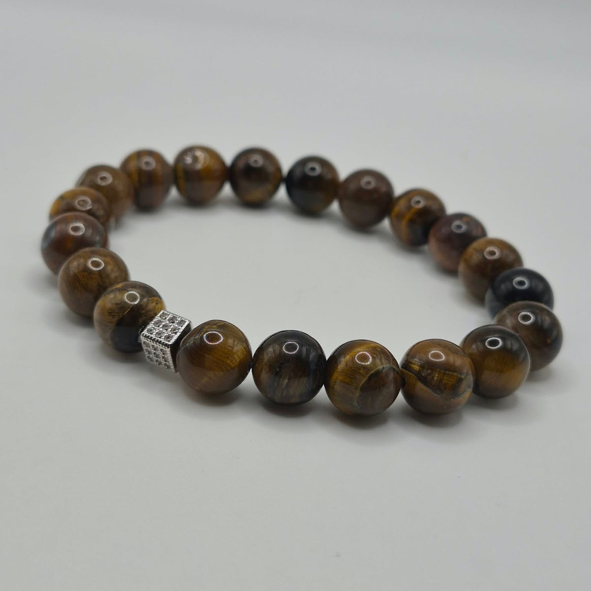 Brown & Gold-Toned Beaded Bracelet with Sparkling Accent