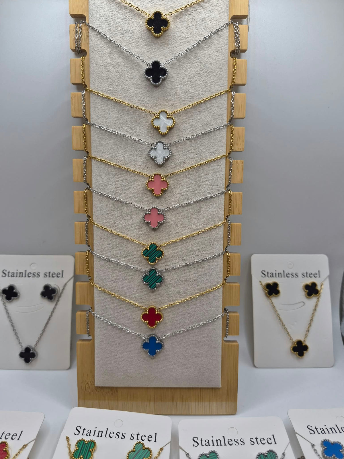 Stainless Steel Clover Necklace & Earring Set