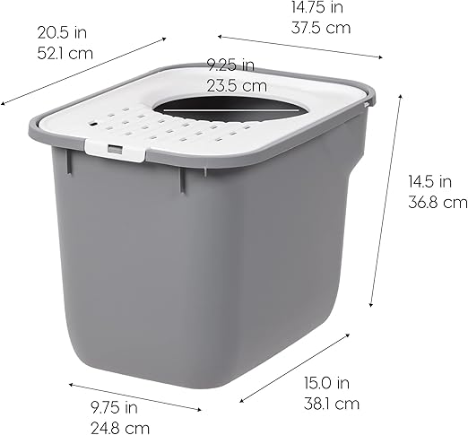 Rectangular Cat Litter Box with Catching Lid - Medium - Top Entry Stylish Enclosed Kitty Dog Proof Box, Litiere Pour Chat Bac - Gray/White