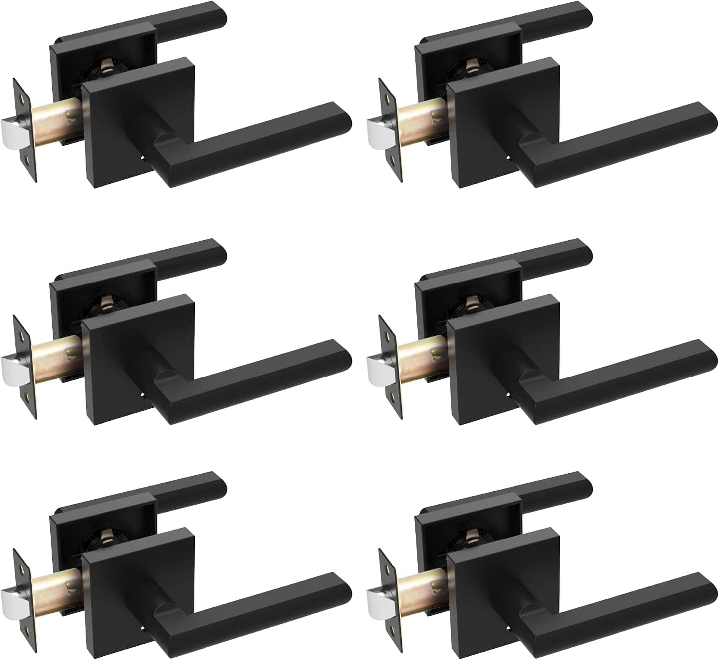 Ohuhu Matte Black Door Handle, 6 Pack Door Lever, Door Knobs, Lever Door Handle with Modern Contemporary Slim Square Design for Home Bedroom or Bathroom Privacy in Satin Zinc