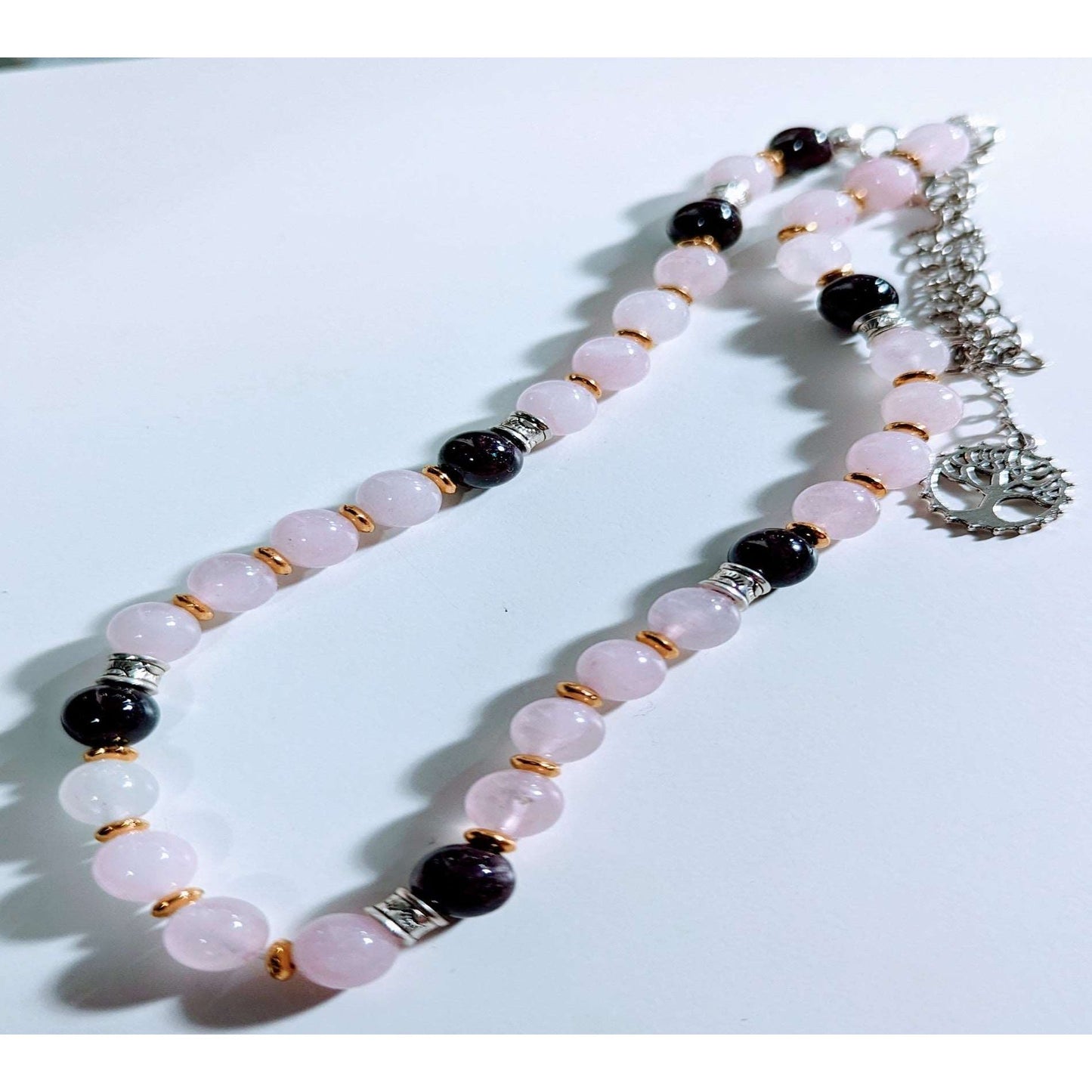 gemstones necklace/ Rose quartz and Garnet