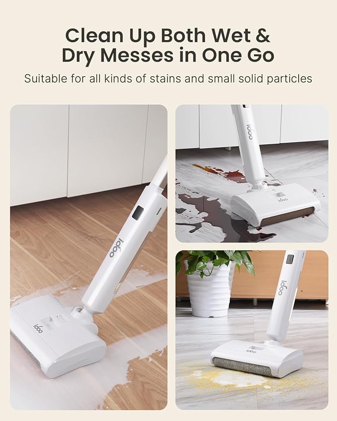iDOO Electric Mop, Upgraded Wet Dry Cleaner Self Cleaning Cordless Mop Electric Mop for Floor Cleaning, Self-Propelled Power Mop with Digital Display, Rechargeable Floor Cleaner with Dry &Wet Dust Box