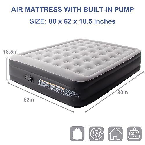 Avenli High Rise Flocked Queen Inflatable Air Mattress w/Built-In Pump