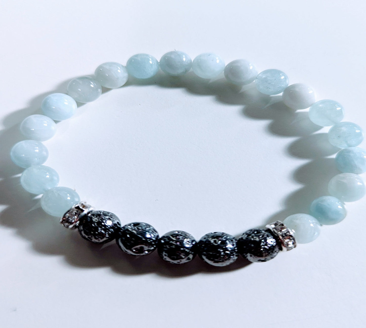 Gemstone Bracelet / Aquamarine & Lava Rock