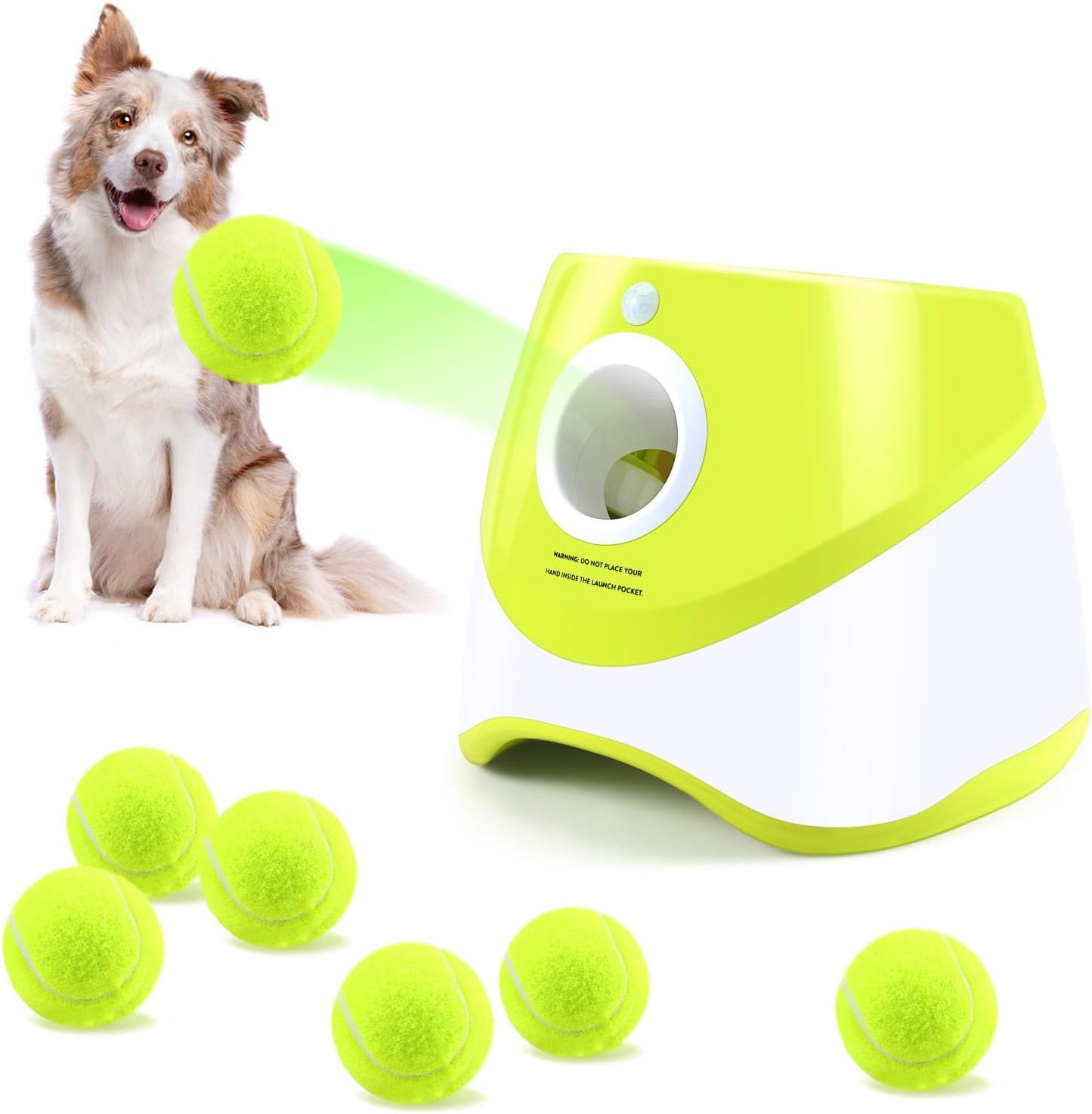 Automatic Ball Launcher for Dogs,Dog Ball Thrower Launcher,Thrower Distance 10-30ft,Interactive Dog Tennis Ball Throwing Machine, for Small to Medium Sized Dogs 6PCS Tennis Balls Included