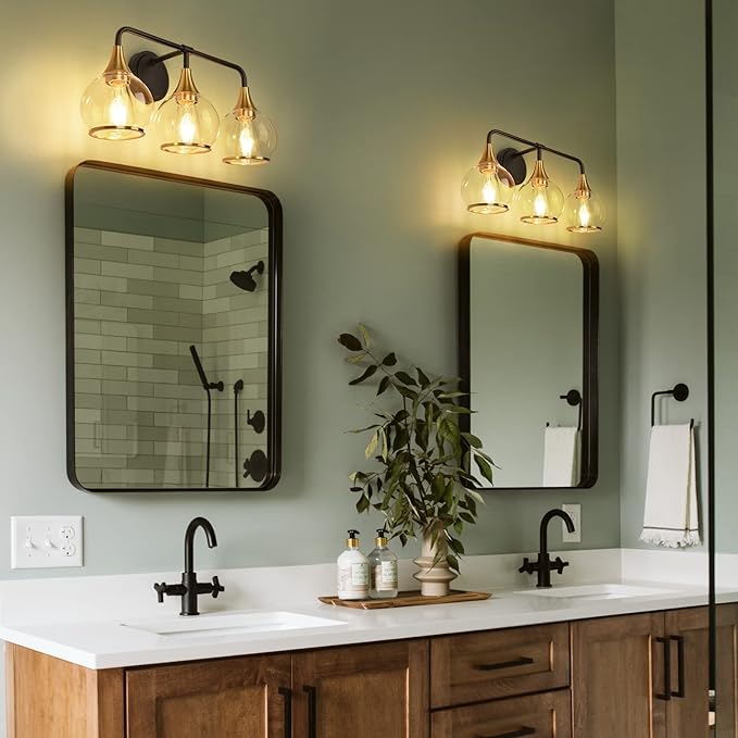 Black and Gold Bathroom Vanity Light 3-Lights Bathroom Light Fixturer1