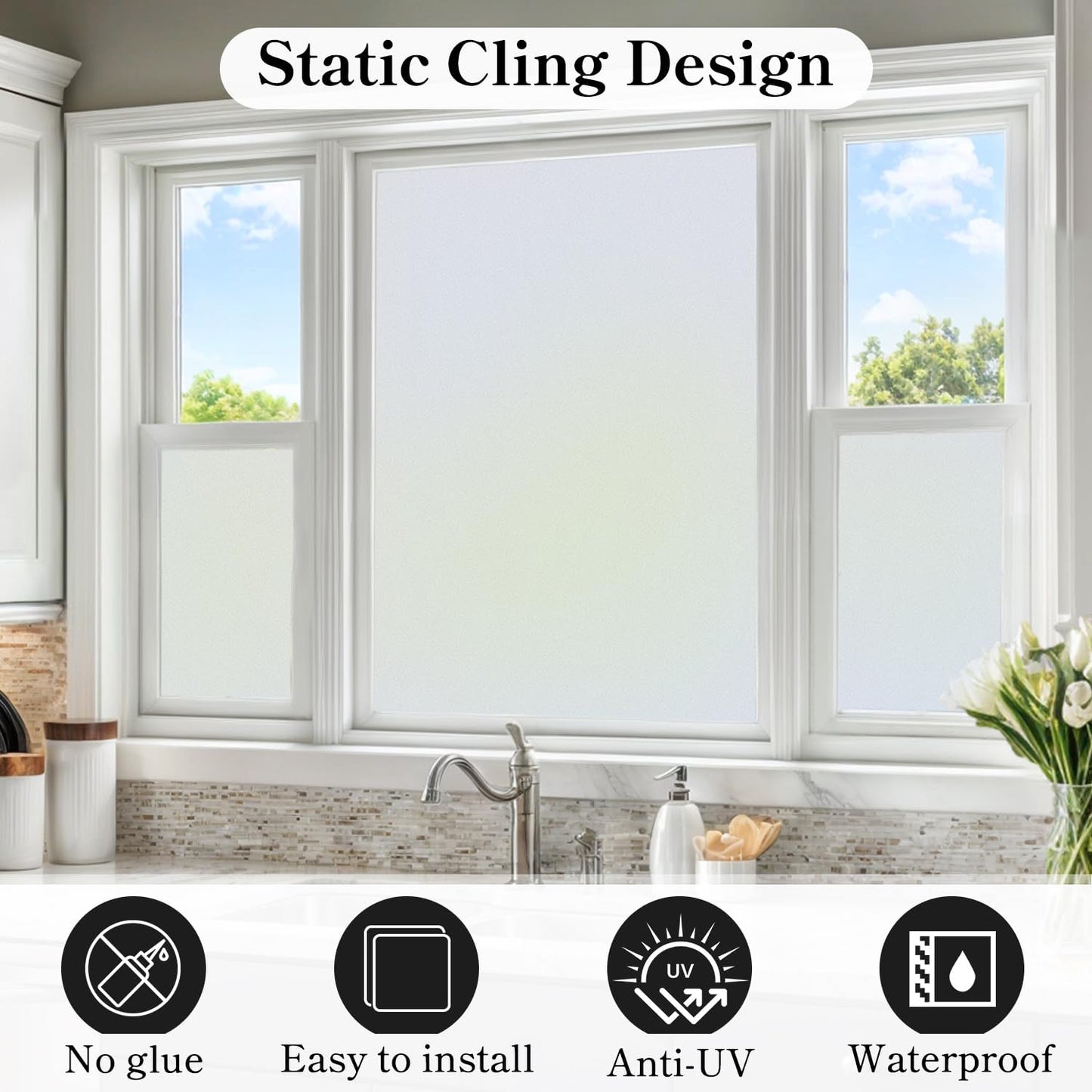 DUOFIRE Privacy Window Film Frosted Glass Film Matte White DS001W, 120 x 200cm
