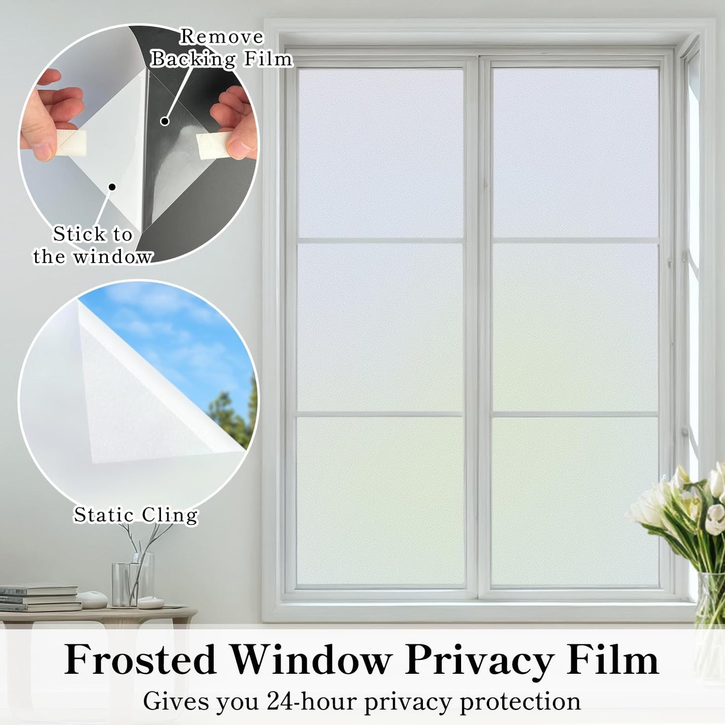 DUOFIRE Privacy Window Film Frosted Glass Film Matte White DS001W, 120 x 200cm