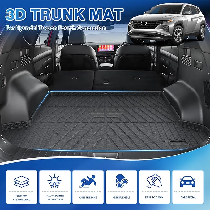 FIILINES Fit for Cargo Mat 2022-2025 Hyundai Tucson (Only Fits with Optional Bose Premium Audio System) Trunk Mat All Weather Trunk Cargo Liner Waterproof Odorless Black (Not for Hybrid Models)