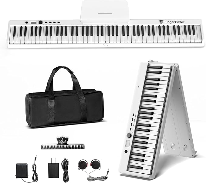 Portable Piano Keyboard, Semi-Weighted Folding Digital Piano 88 Key, Full Size, Wood Grain, Electric Piano Keyboard w/MIDI Bluetooth, Suitable for Adult, Toddler, Kids
