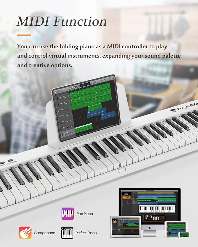 Portable Piano Keyboard, Semi-Weighted Folding Digital Piano 88 Key, Full Size, Wood Grain, Electric Piano Keyboard w/MIDI Bluetooth, Suitable for Adult, Toddler, Kids