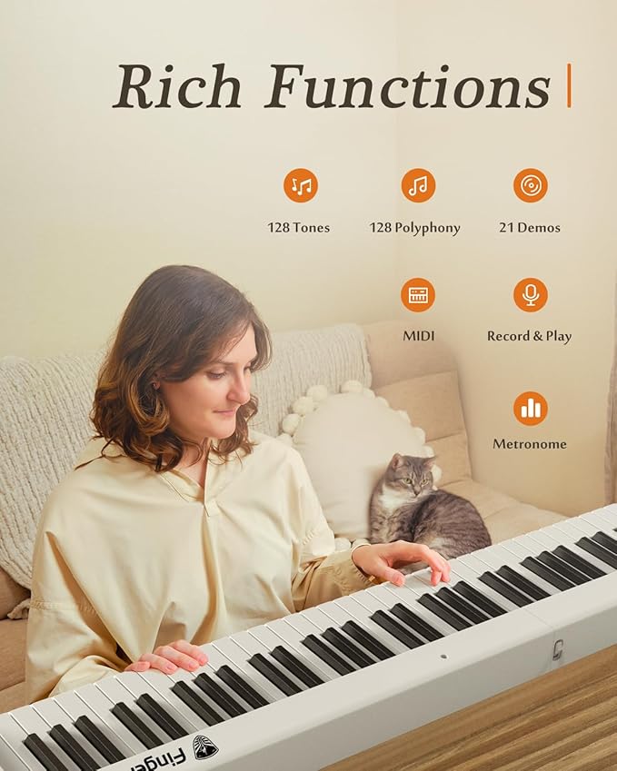 Portable Piano Keyboard, Semi-Weighted Folding Digital Piano 88 Key, Full Size, Wood Grain, Electric Piano Keyboard w/MIDI Bluetooth, Suitable for Adult, Toddler, Kids