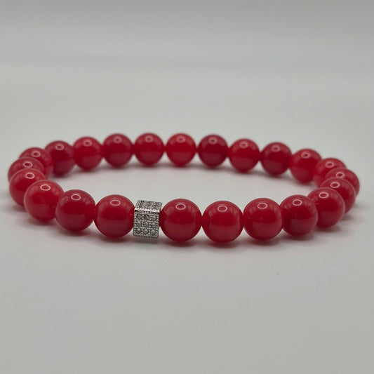 Red Milky Jade Beaded Bracelet