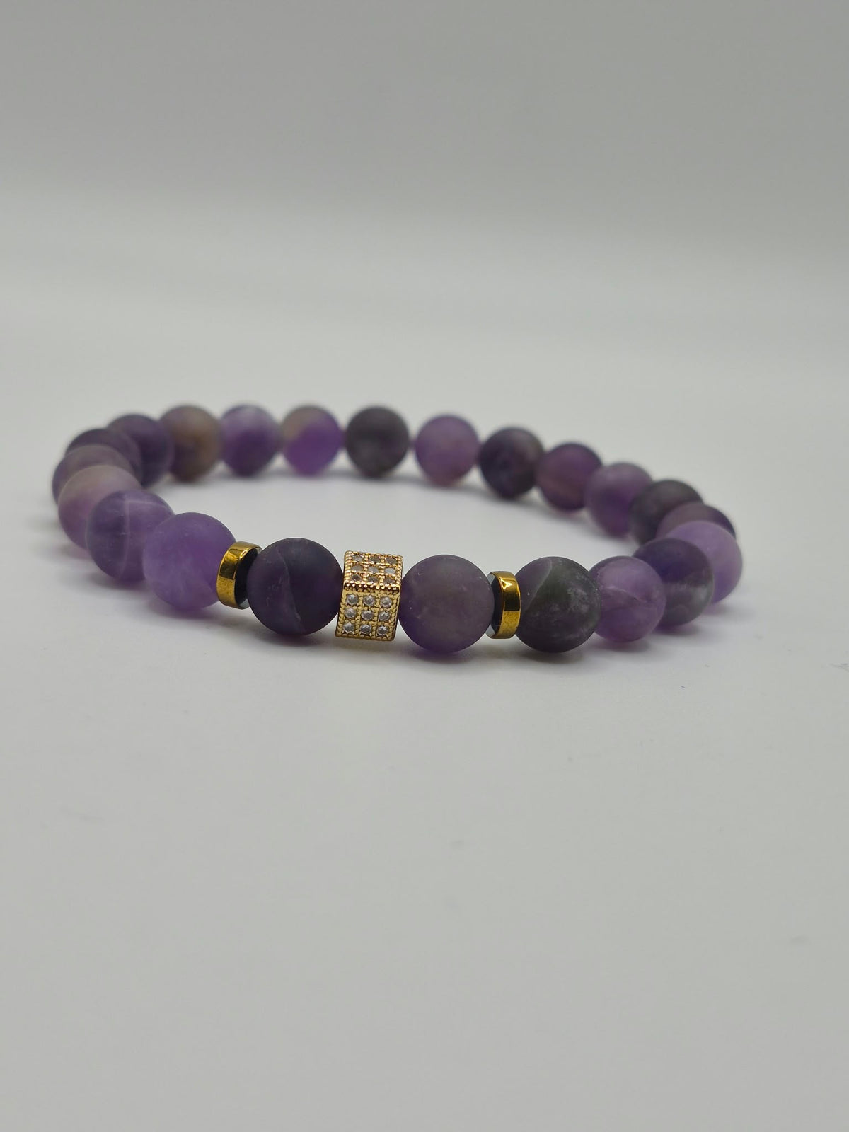 Purple Beaded Bracelet with Silver-Tone Sparkling Accent