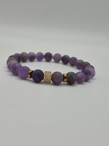 Purple Beaded Bracelet with Silver-Tone Sparkling Accent