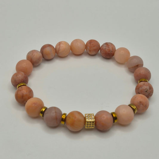 Matte Pink Beaded Bracelet with Gold-Tone Accents