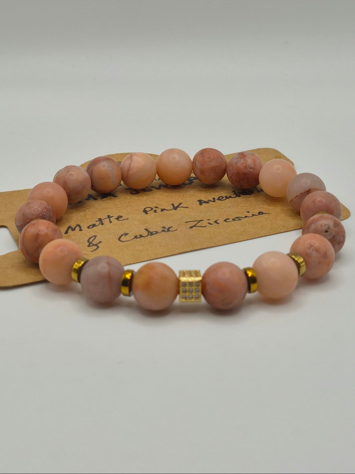 Matte Pink Beaded Bracelet with Gold-Tone Accents