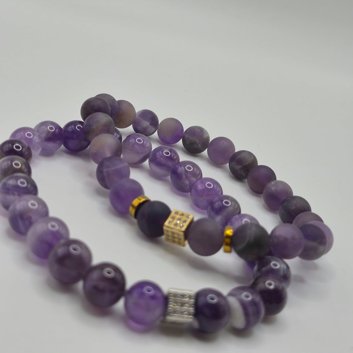 Purple Beaded Bracelet with Silver-Tone Sparkling Accent