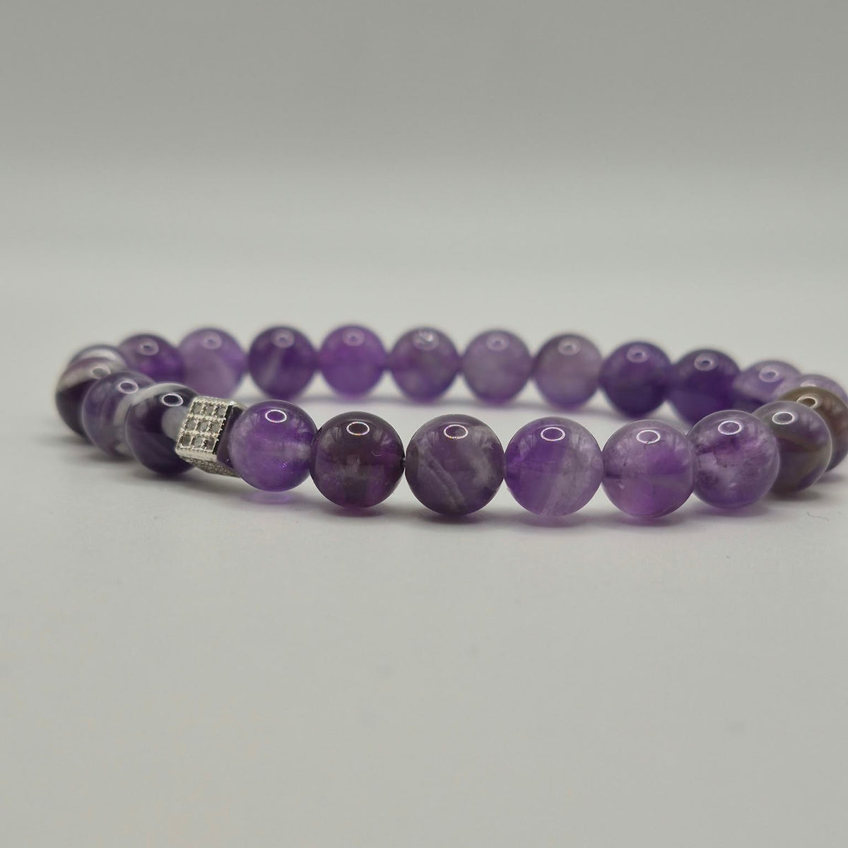 Purple Beaded Bracelet with Silver-Tone Sparkling Accent