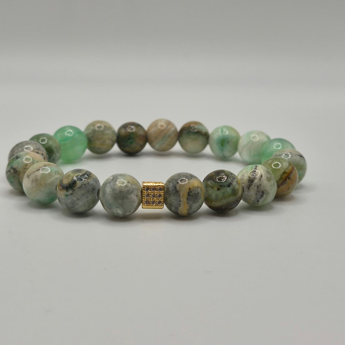 Green Lava Jasper & Cubic Zirconia Beaded Bracelet