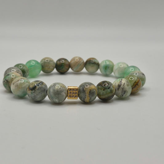 Green Lava Jasper & Cubic Zirconia Beaded Bracelet