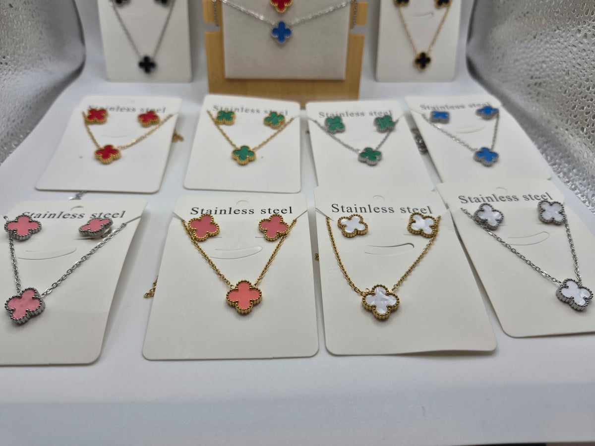 Stainless Steel Clover Necklace & Earring Set