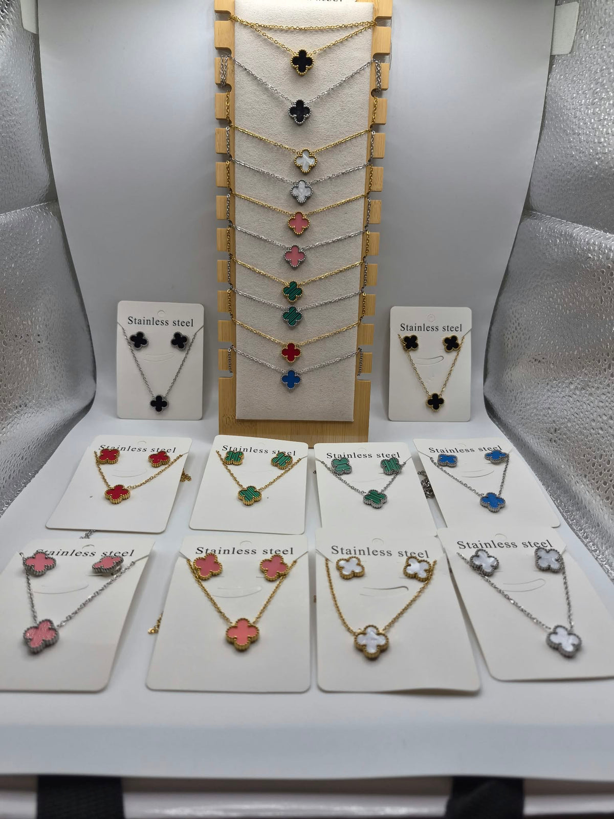 Stainless Steel Clover Necklace & Earring Set