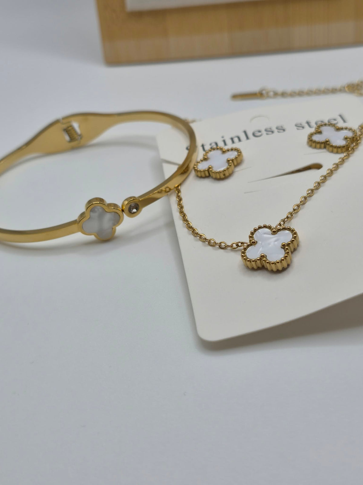 Gold-Tone Clover Necklace, Earrings & Bangle Set
