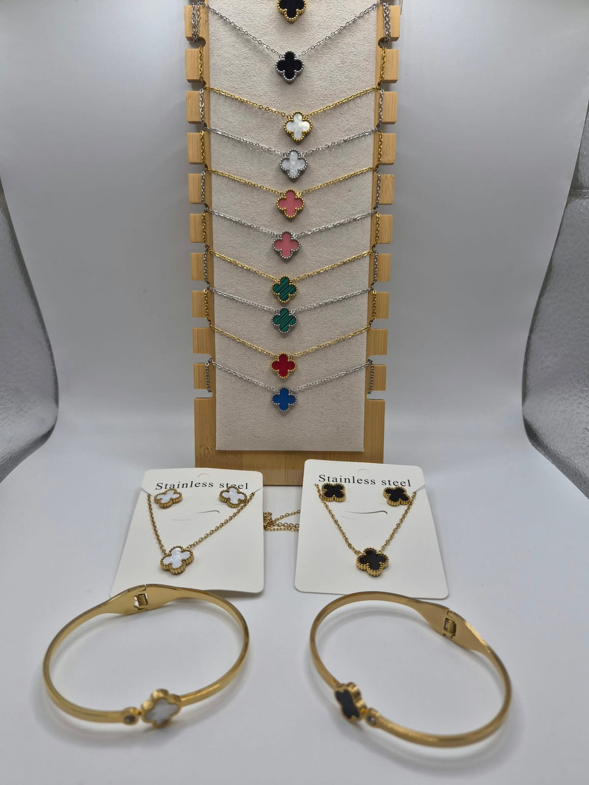 Gold-Tone Clover Necklace, Earrings & Bangle Set