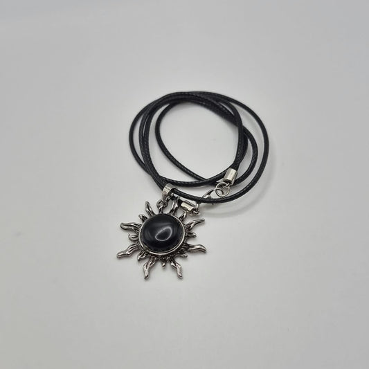 Black Sunburst Pendant Necklace with Cord