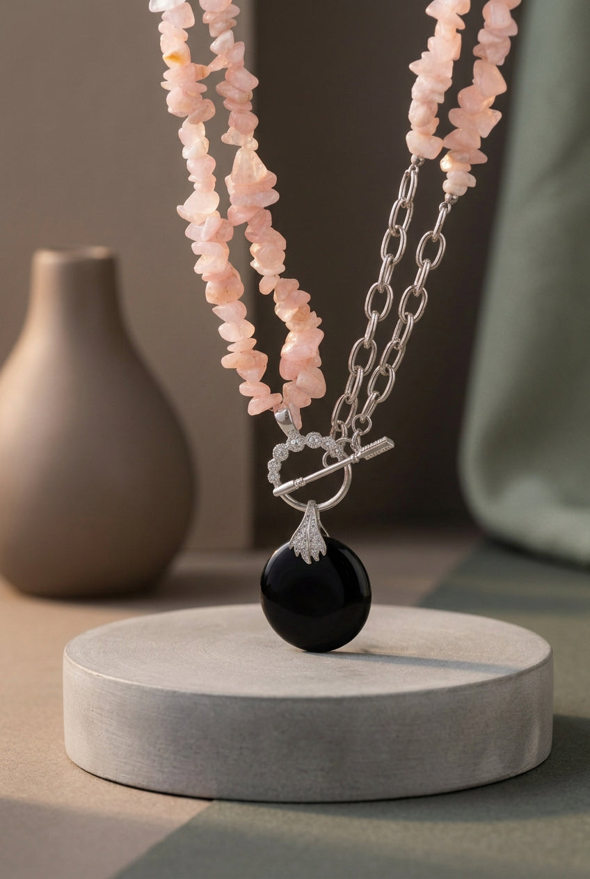 Sunstone and Onyx Necklace