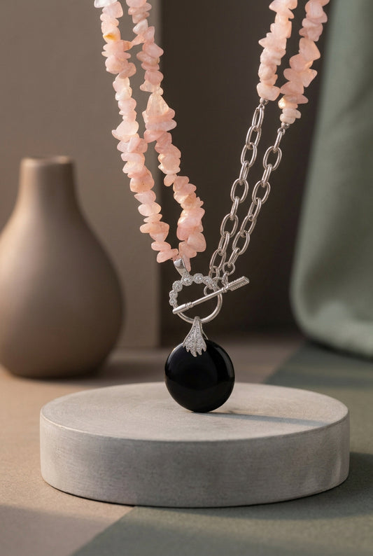Sunstone and Onyx Necklace