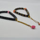 Black Faceted Prayer Beads with Floral Accents