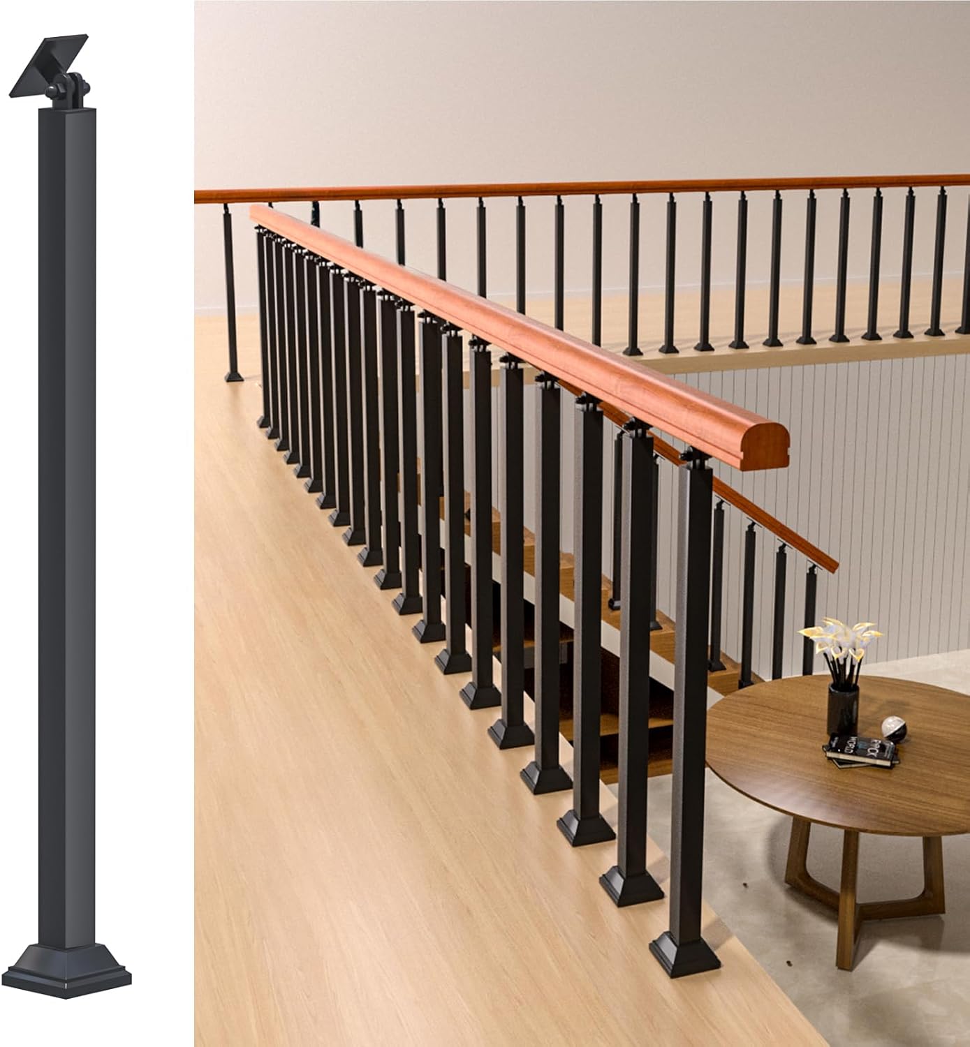 MM MELISEN Indoor Stair Railing Kits, Black Metal Baluster Posts, with 270° Adjustable Railing Spindles, for Steps, Balconies, Staircases, Decks, Patio Stairs and Outdoor Decor. (Height: 35.43 in)