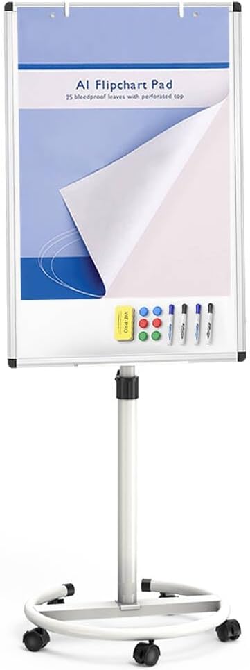 VIZ-PRO ECO Magnetic Mobile Whiteboard, 36 X 24 Inches, Easel Flipchart Stand Rolling Dry Erase Board with Paper Pads