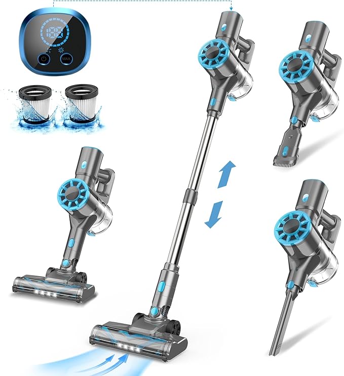 N9 Cordless Vacuum Cleaner, Lightweight Stick Vacuum Cleaner with Self-Standing, Rechargeable Battery and LED Display, Vacuum Cleaners for Home Hardwood Floor