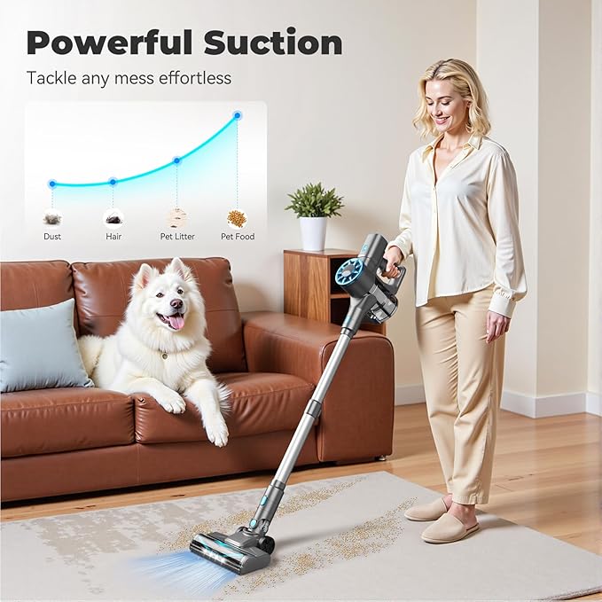 N9 Cordless Vacuum Cleaner, Lightweight Stick Vacuum Cleaner with Self-Standing, Rechargeable Battery and LED Display, Vacuum Cleaners for Home Hardwood Floor