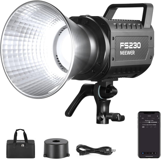 NEEWER FS230 230W COB Video Light 2.4G/APP Control, 110000lux/1m 5600K Daylight Bowens Mount Photography Continuous Output Lighting for Video Recording, Silent Fan, 9 Scenes 4 Dimming Types CRI97+