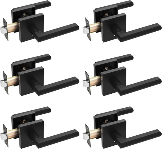 Ohuhu Matte Black Door Handle, 6 Pack Door Lever, Door Knobs, Lever Door Handle with Modern Contemporary Slim Square Design for Home Bedroom or Bathroom Privacy in Satin Zinc