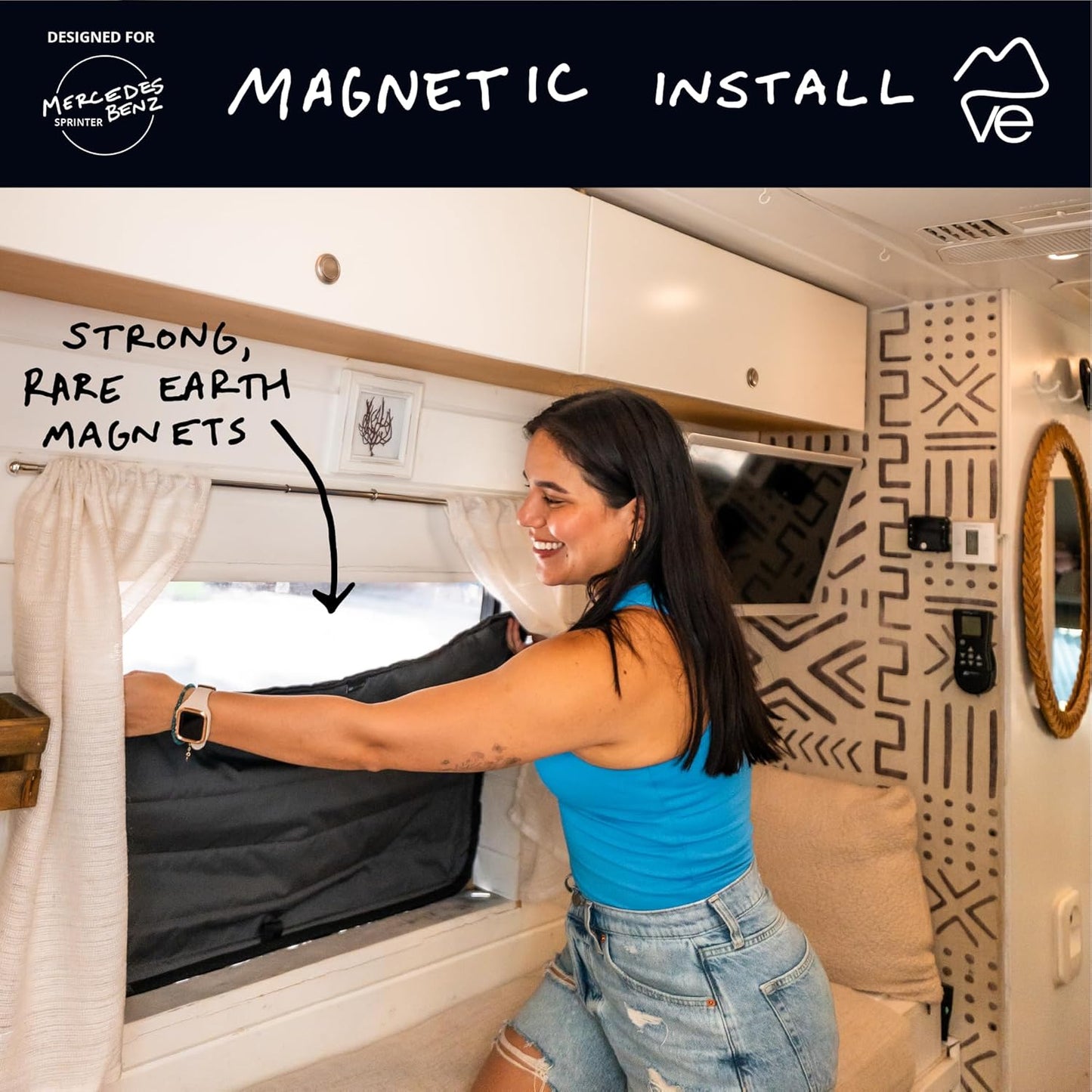 VanEssential Insulated Stealth Blackout Magnetic Window Cover Designed for Mercedes-Benz NCV3 & VS30 (Van Years 2007 to Current), Crew Window (Bare Metal Window Frame ONLY), Charcoal Gray
