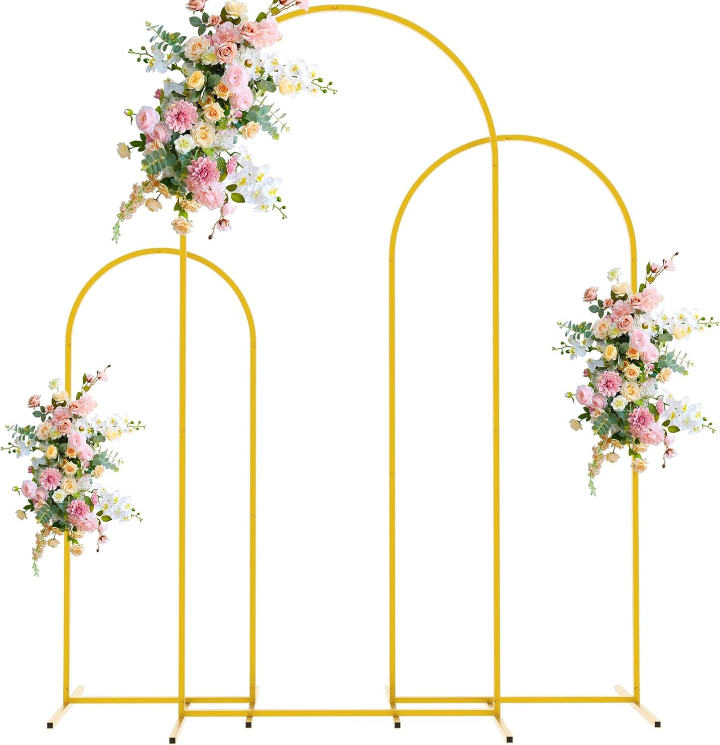 Wokceer Wedding Arch Backdrop Stand 6FT, 5FT, 4FT Set of 3 Gold Metal Arch Backdrop Stand for Wedding Ceremony Baby Shower Birthday Party Garden Floral Balloon Arch Decoration