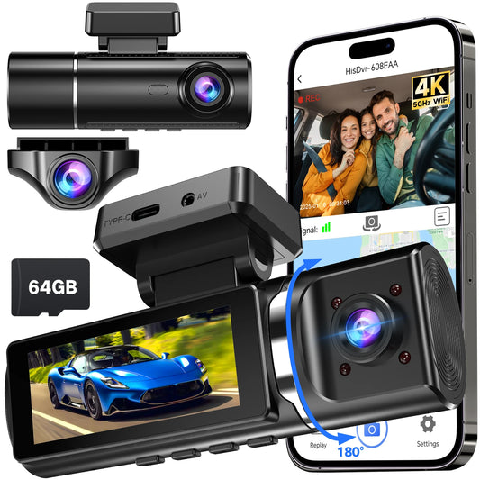 Three Channel Wifi Dashcam 3.2 Inch 4K 170 Degree Lens