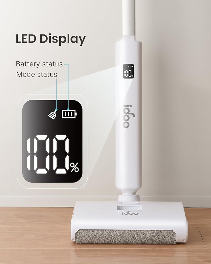 iDOO Electric Mop, Upgraded Wet Dry Cleaner Self Cleaning Cordless Mop Electric Mop for Floor Cleaning, Self-Propelled Power Mop with Digital Display, Rechargeable Floor Cleaner with Dry &Wet Dust Box