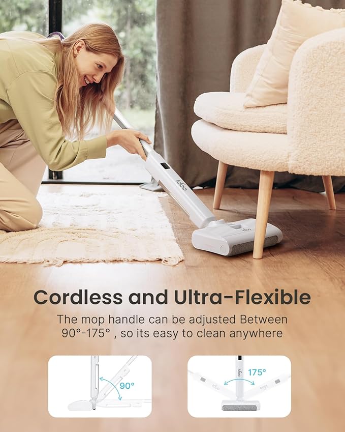 iDOO Electric Mop, Upgraded Wet Dry Cleaner Self Cleaning Cordless Mop Electric Mop for Floor Cleaning, Self-Propelled Power Mop with Digital Display, Rechargeable Floor Cleaner with Dry &Wet Dust Box