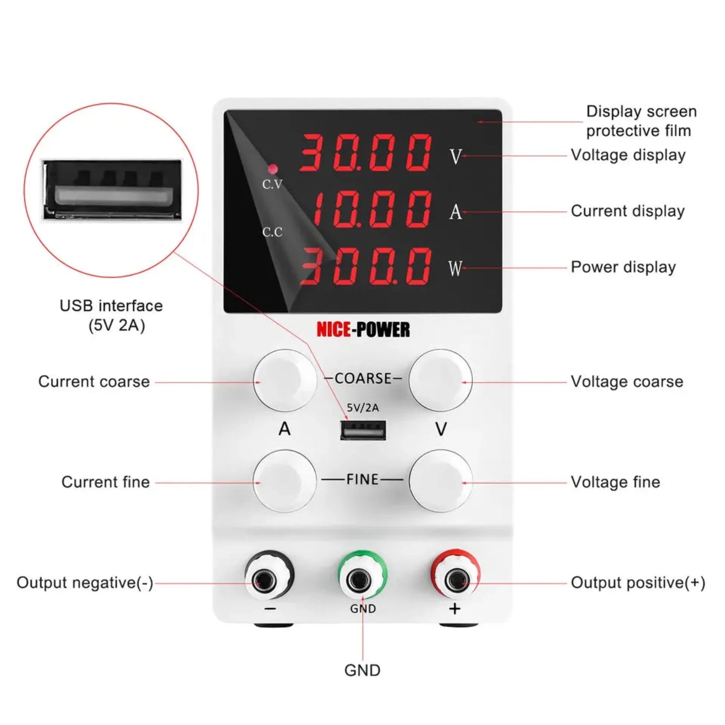 Nice Power Supply Sps3010 30V 10A Display Power Switch