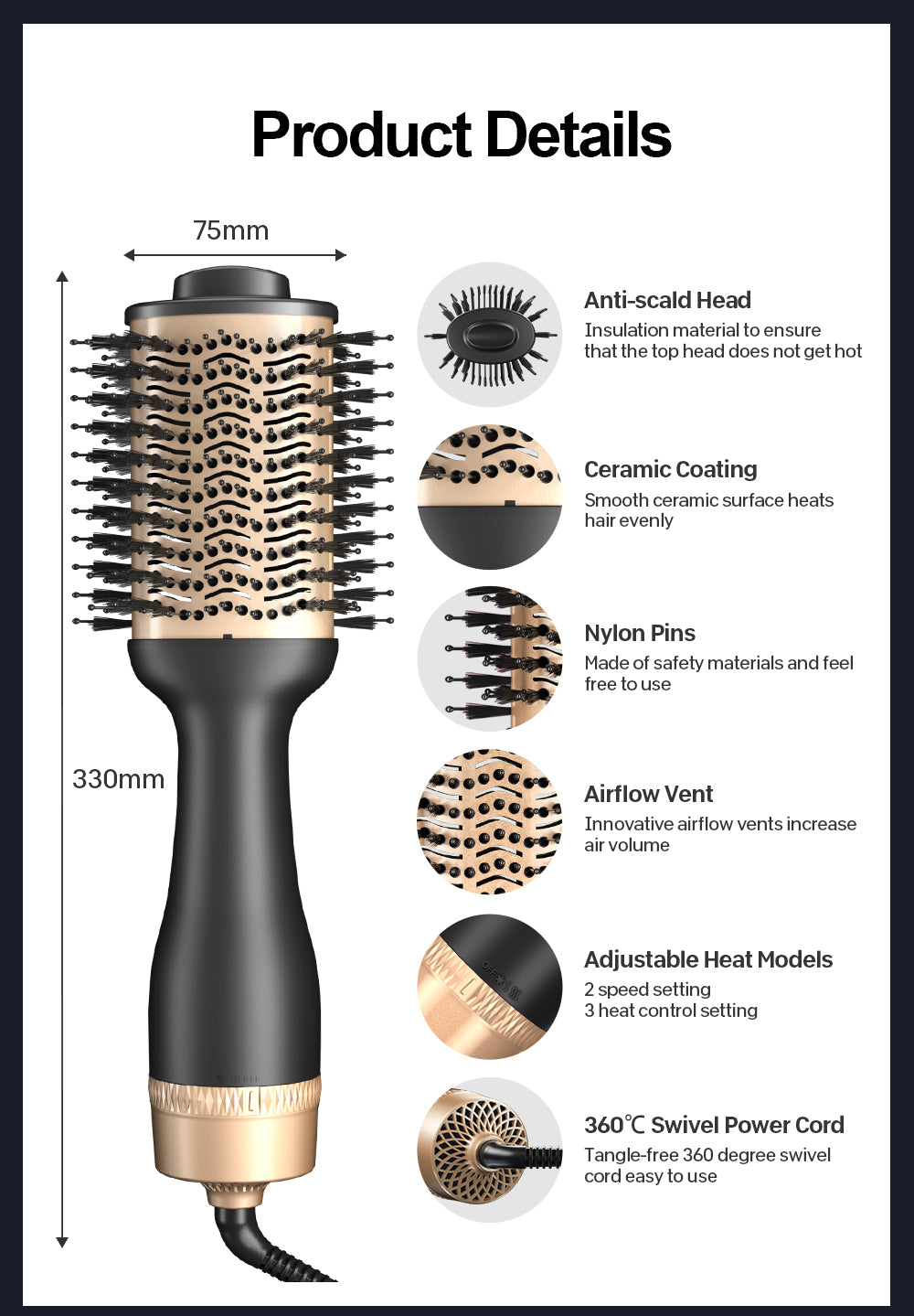 Original One Step hair dryer brush and Volumizer hot air brush 1200W blow Styler for Drying